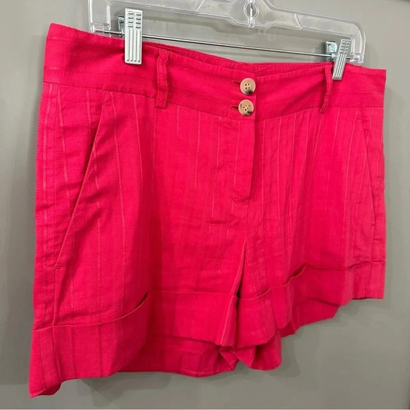 Theory Shorts Pink Pinstriped Linen Shorts Cuffed Hem Size 10 - Picture 2 of 7